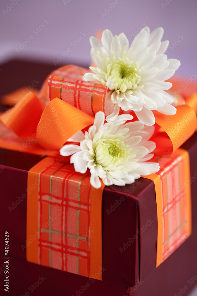 Present box with flowers
