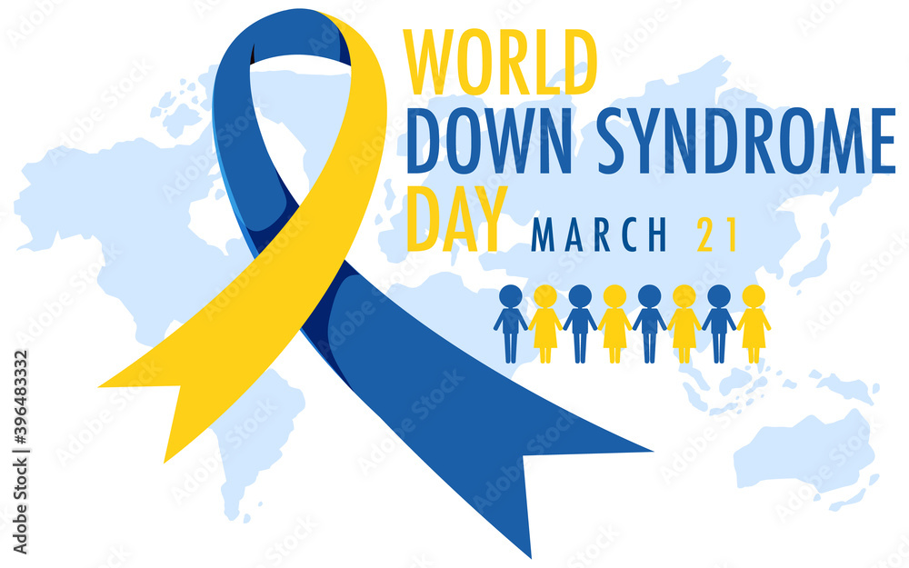 World Down Syndrome on 21 March with yellow - blue ribbon sign